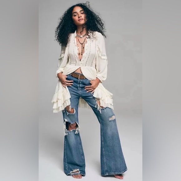 Free People One Ambrosia Woven Ruffle Oversized Swing Mini Dress - Picture 9 of 9